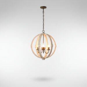 6 Light Wood Chandelier White Ceiling Light Fixture for Kitchen Dining Room Entryway Foyer