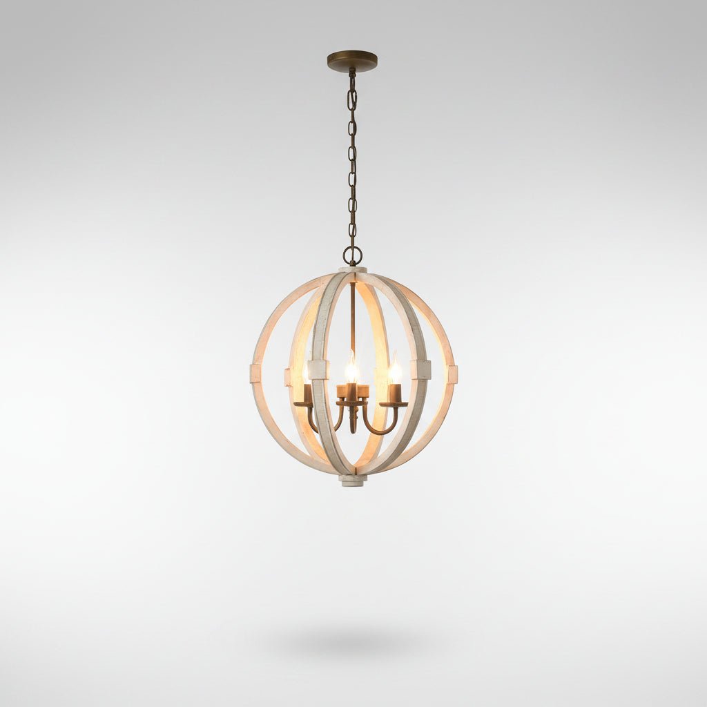 6 Light Wood Chandelier White Ceiling Light Fixture for Kitchen Dining Room Entryway Foyer