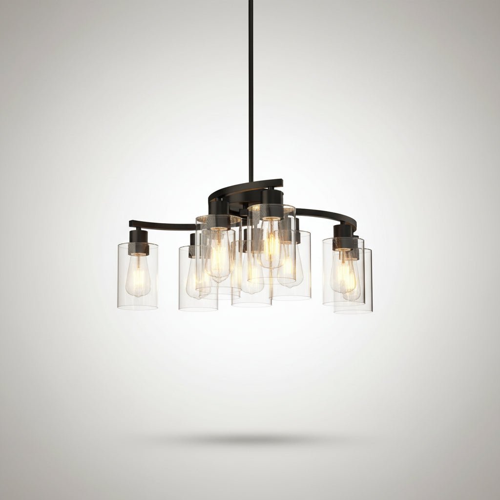 9 Light Black Chandelier Ceiling Light Fixture with Clear Glass Shades for Dining Room Kitchen Island Living Room Bedroom Entryway - Image 4