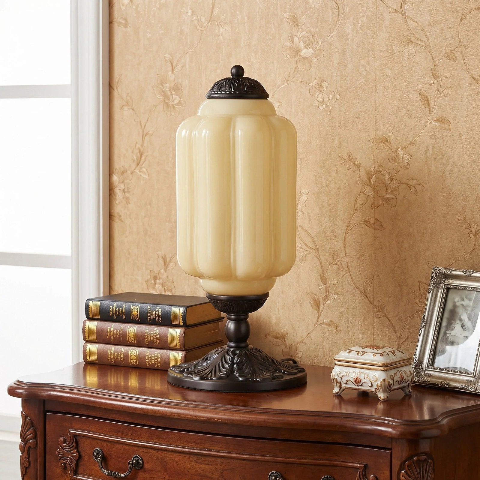 French Retro Cream Textured Glass Table Lamp for Bedroom Living Room Bedside Office - Image 49