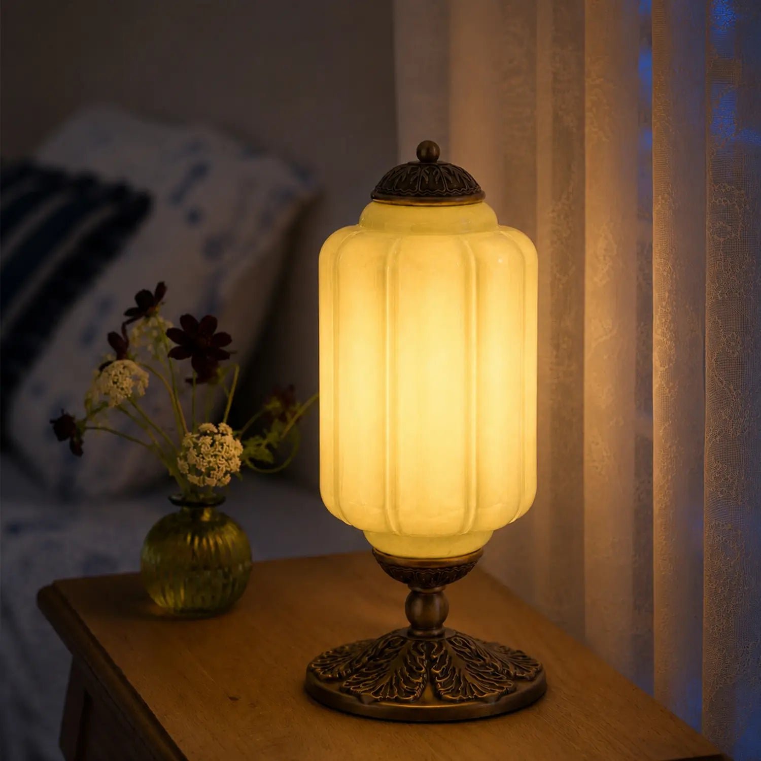 French Retro Cream Textured Glass Table Lamp for Bedroom Living Room Bedside Office - Image 5