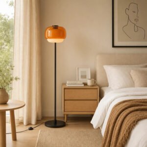 Modern Colored Glass Floor Light with Round Shade for Living Room Bedroom Reading Room