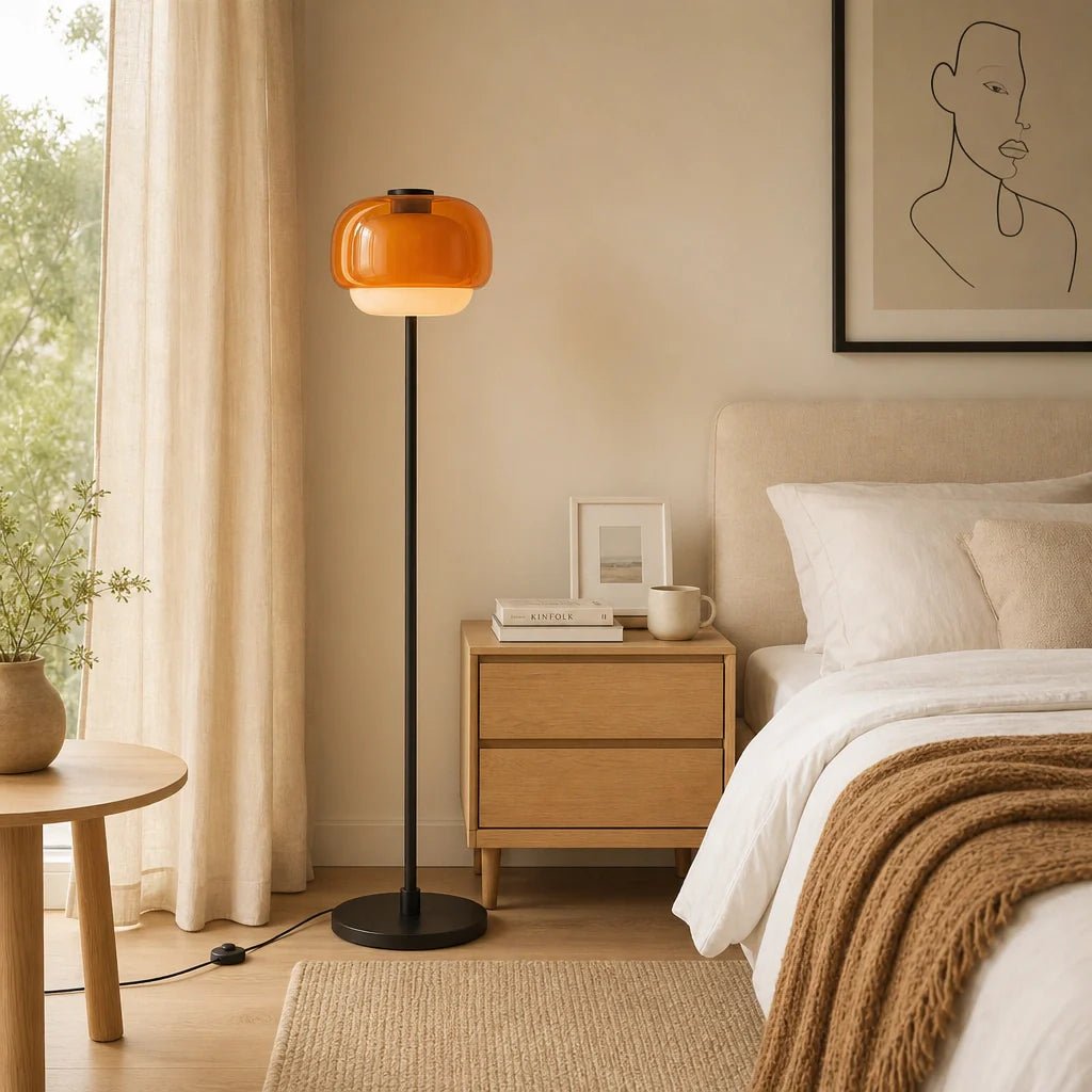 Modern Colored Glass Floor Light with Round Shade for Living Room Bedroom Reading Room