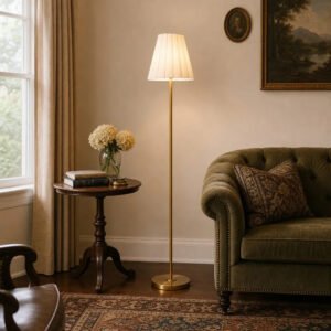 Modern Tapered Linen Shade Floor Light for Living Room Bedroom Reading Room