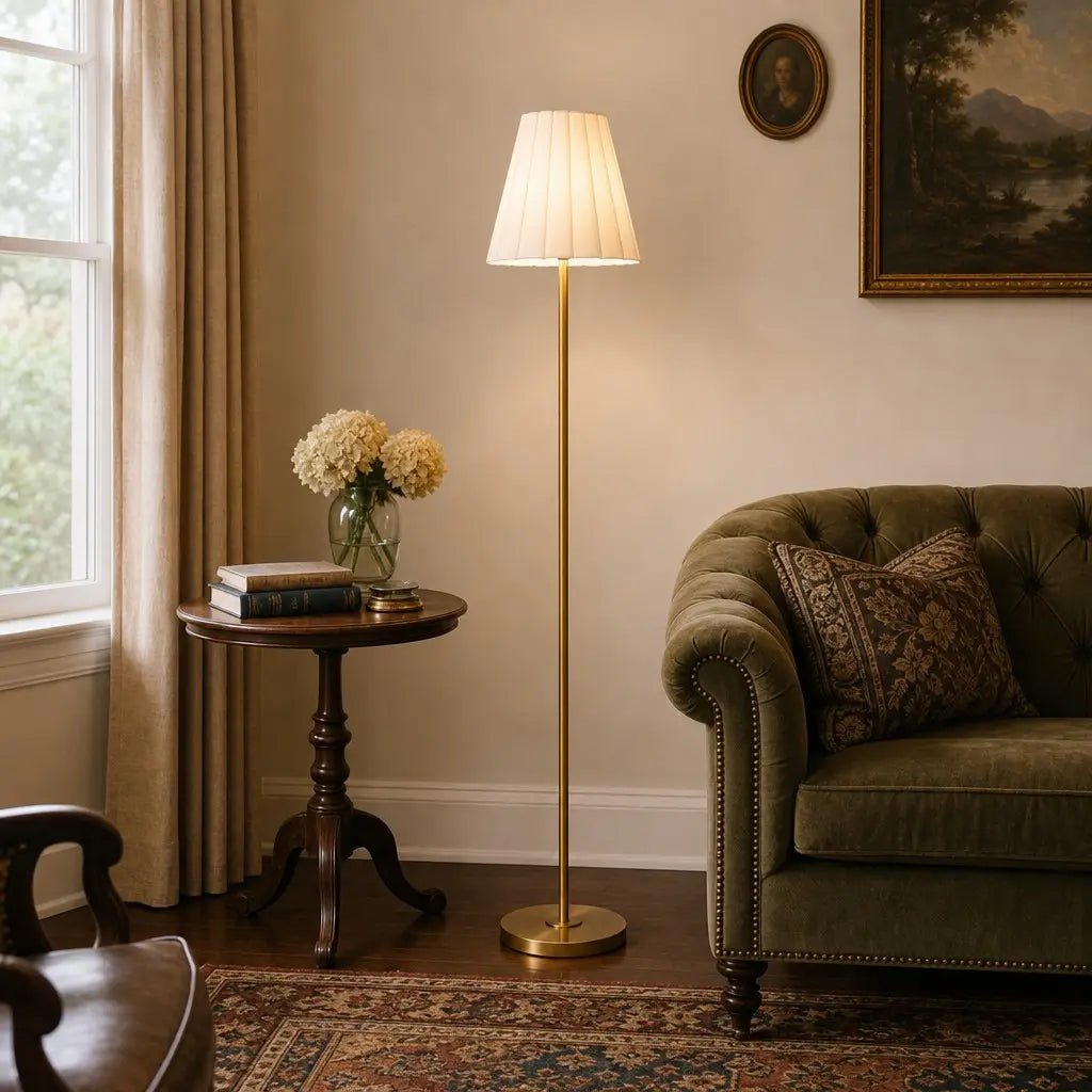 Modern Tapered Linen Shade Floor Light for Living Room Bedroom Reading Room