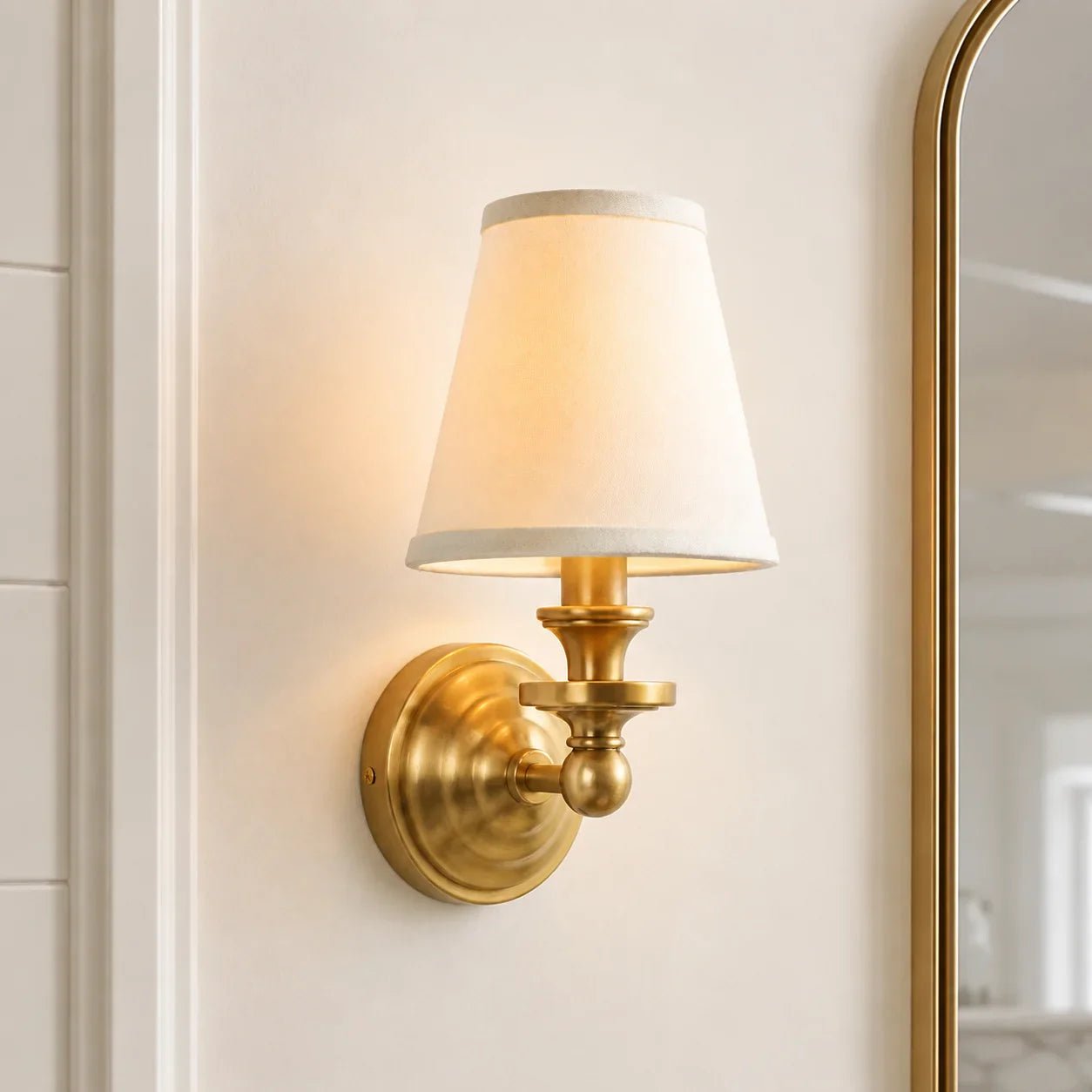 Retro Brass Linen Shade Wall Sconce for Bedroom Hallway Living Room Entryway