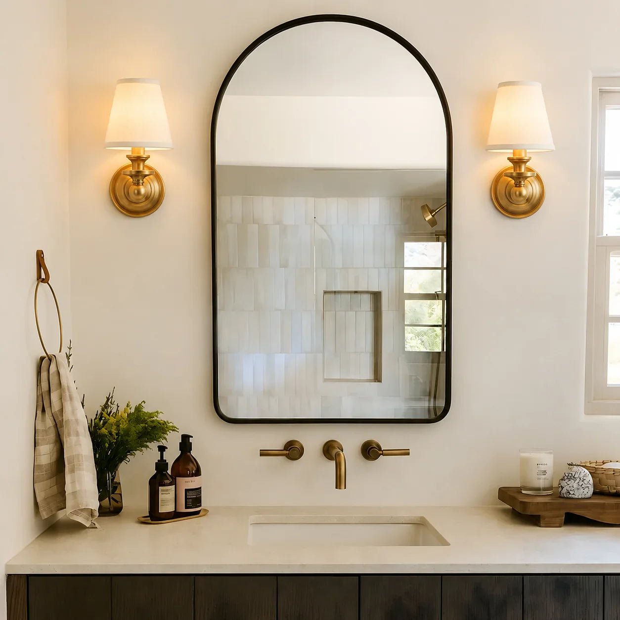 Retro Brass Linen Shade Wall Sconce for Bedroom Hallway Living Room Entryway - Image 4