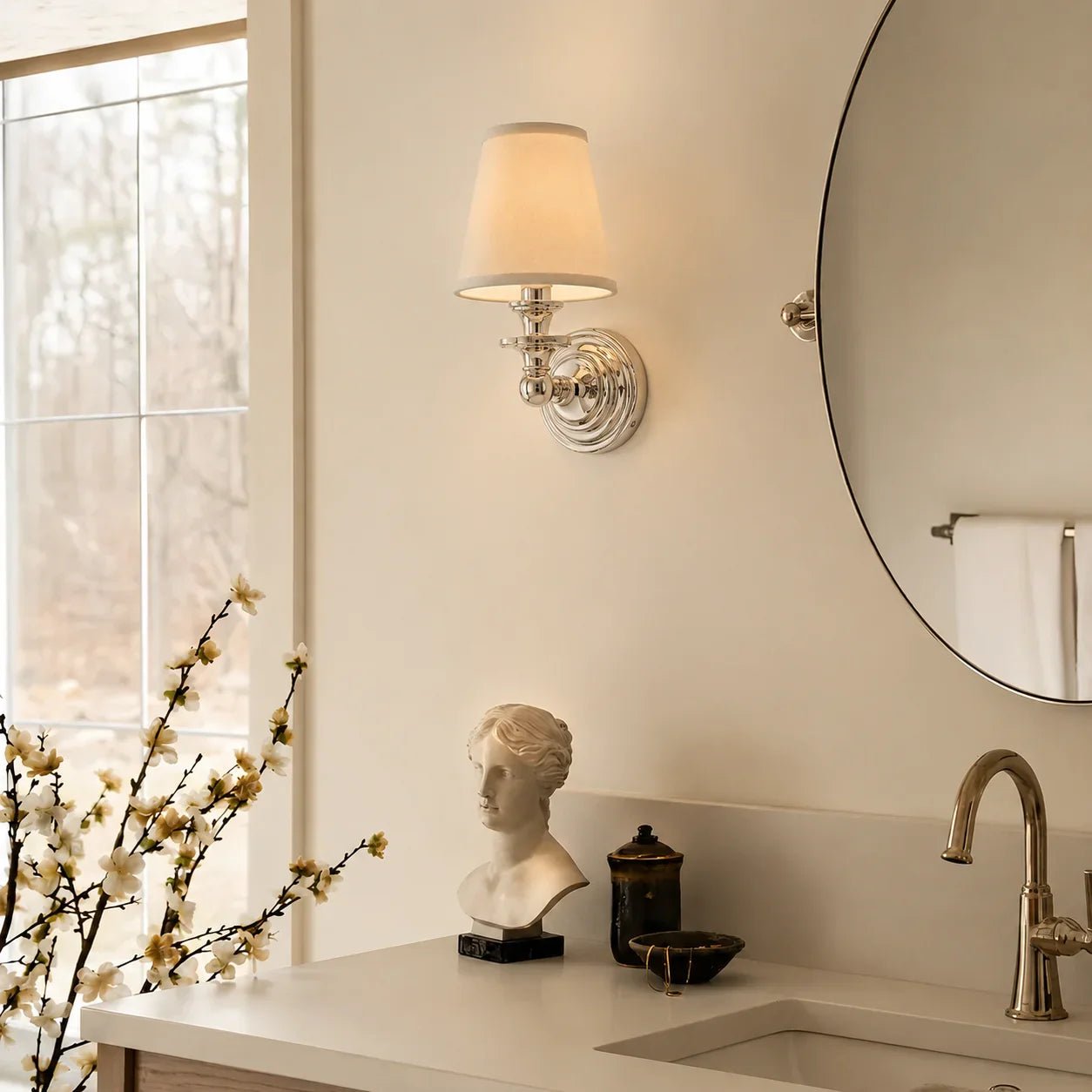 Retro Brass Linen Shade Wall Sconce for Bedroom Hallway Living Room Entryway - Image 9