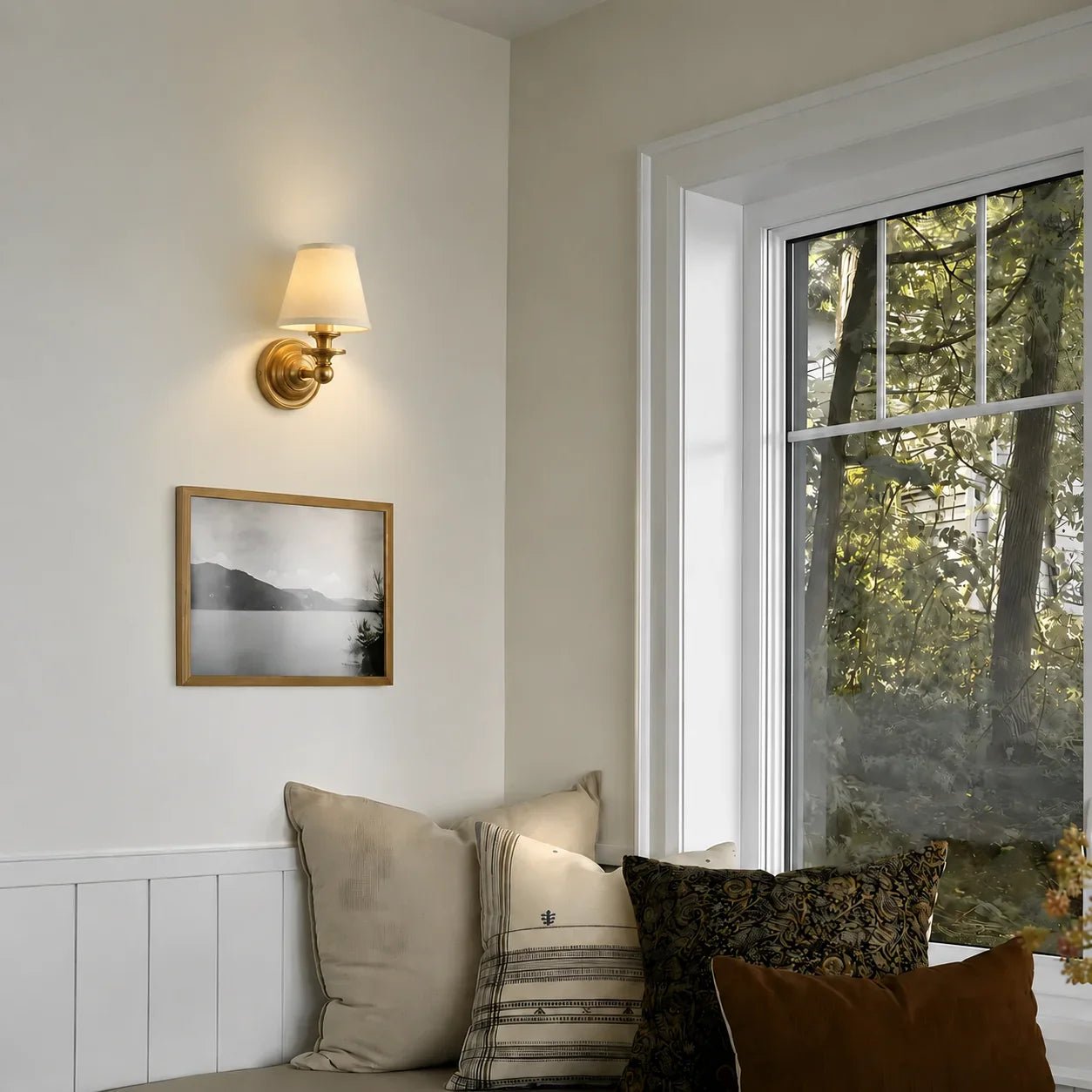 Retro Brass Linen Shade Wall Sconce for Bedroom Hallway Living Room Entryway - Image 10