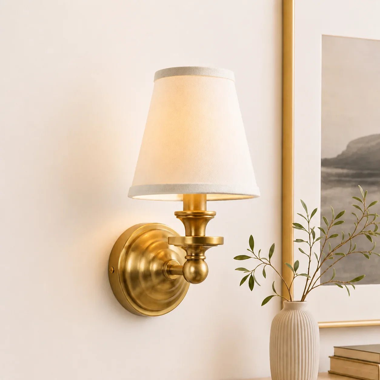 Retro Brass Linen Shade Wall Sconce for Bedroom Hallway Living Room Entryway - Image 14