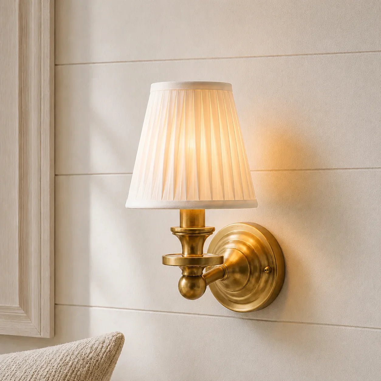 Retro Brass Linen Shade Wall Sconce for Bedroom Hallway Living Room Entryway - Image 15