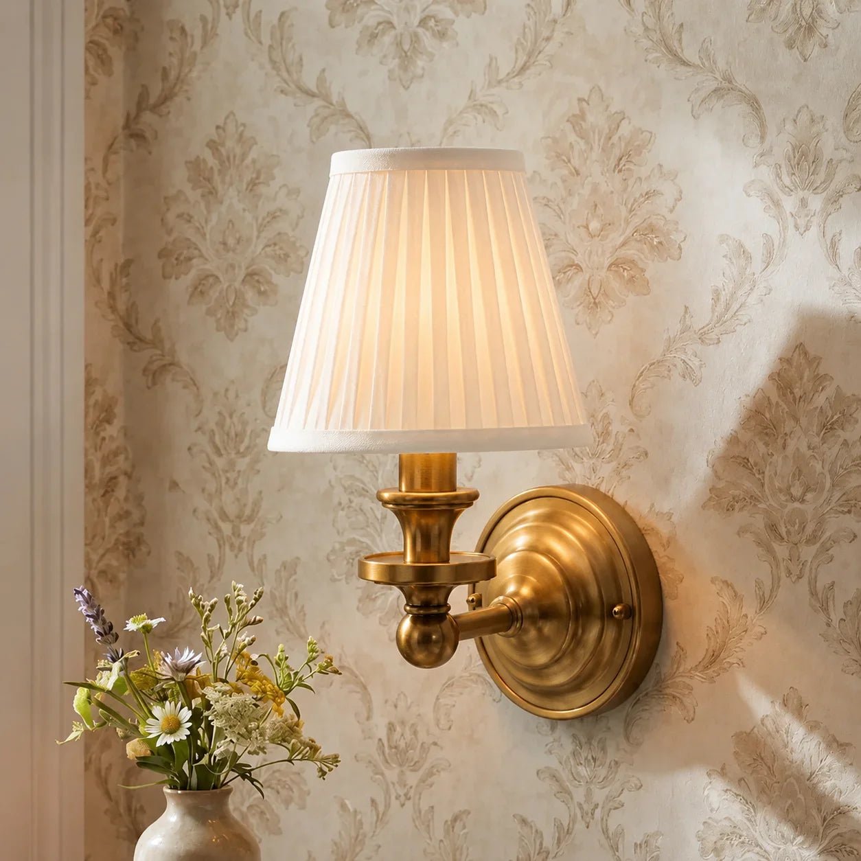 Retro Brass Linen Shade Wall Sconce for Bedroom Hallway Living Room Entryway - Image 16