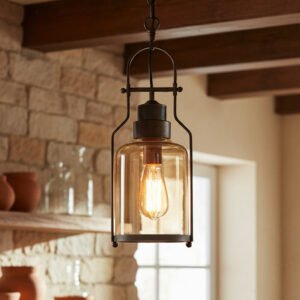 Retro Industrial Metal Glass Pendant Light for Kitchen Dining Room Bar Entryway
