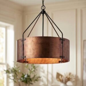 Rustic Bronze Industrial Drum Shade Pendant Light for Kitchen Dining Room Entryway