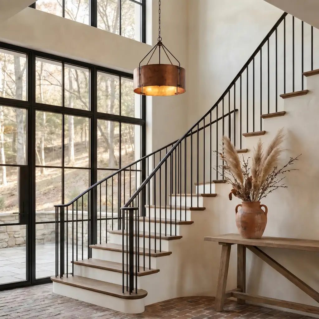 Rustic Bronze Industrial Drum Shade Pendant Light for Kitchen Dining Room Entryway - Image 3