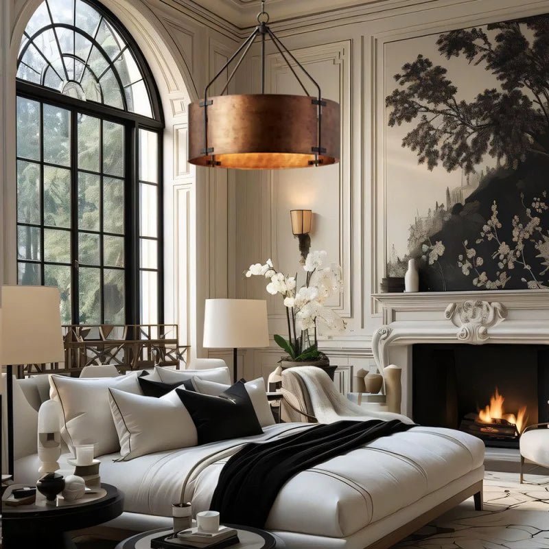 Rustic Bronze Industrial Drum Shade Pendant Light for Kitchen Dining Room Entryway - Image 5
