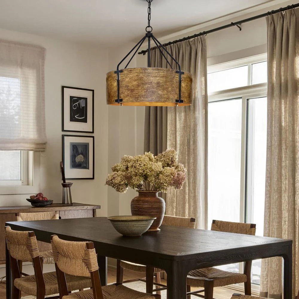 Rustic Bronze Industrial Drum Shade Pendant Light for Kitchen Dining Room Entryway - Image 7
