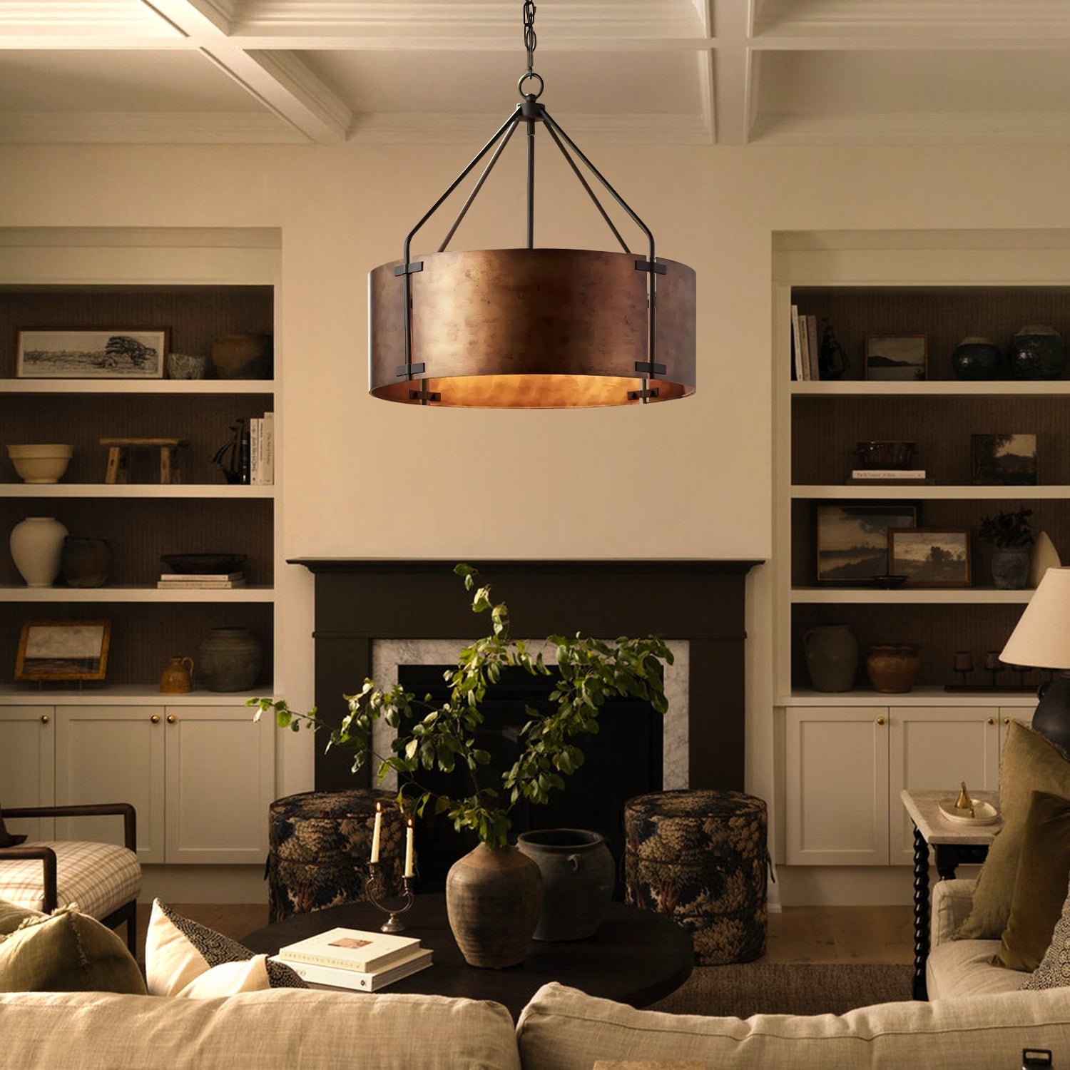 Rustic Bronze Industrial Drum Shade Pendant Light for Kitchen Dining Room Entryway - Image 11