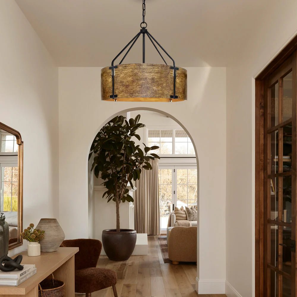 Rustic Bronze Industrial Drum Shade Pendant Light for Kitchen Dining Room Entryway - Image 16