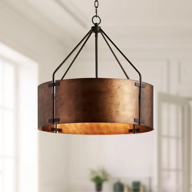 Rustic Bronze Industrial Drum Shade Pendant Light for Kitchen Dining Room Entryway - Image 17