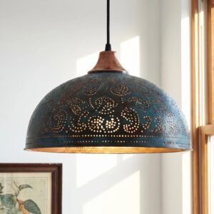 Vintage Rustic Copper Dome Pendant Light for Kitchen Dining Room Entryway Living Room