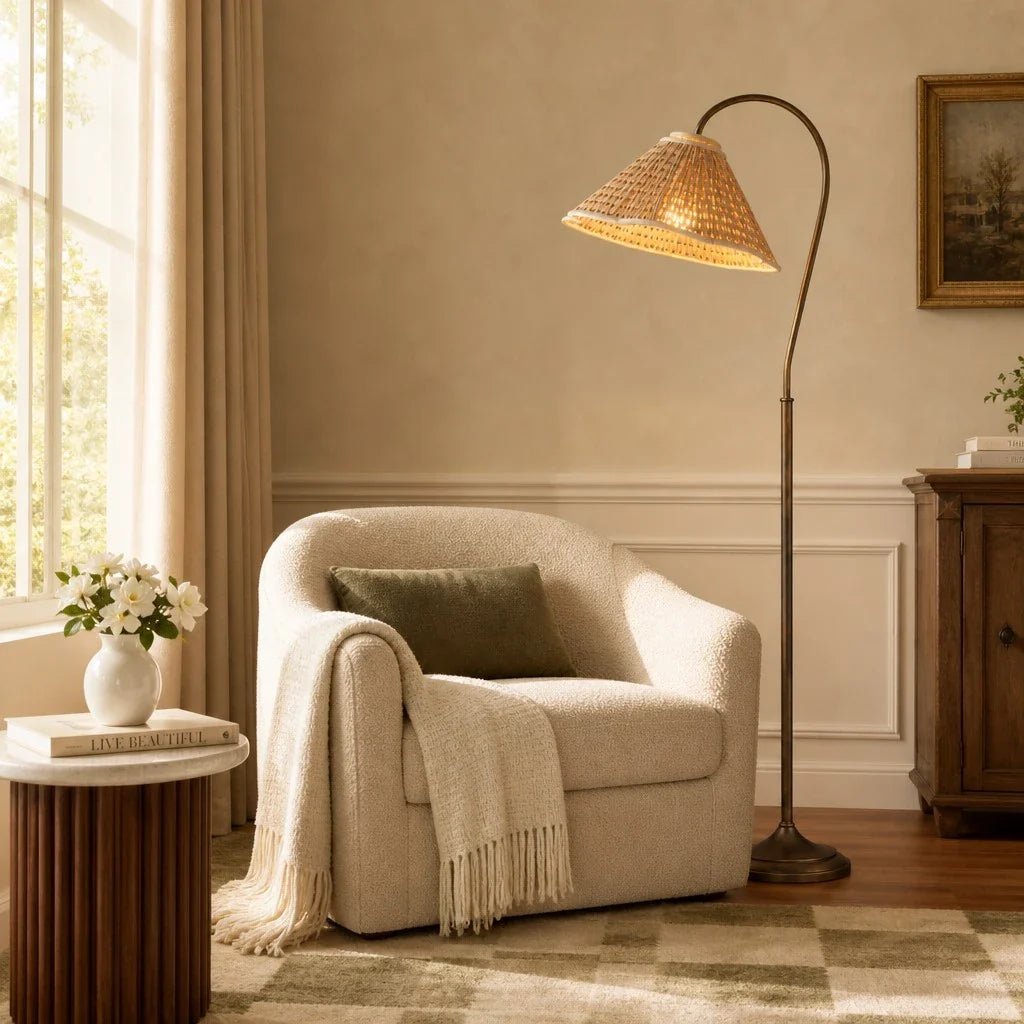 Vintage Pleated Fabric Gooseneck Floor Light for Living Room Bedroom Reading Room