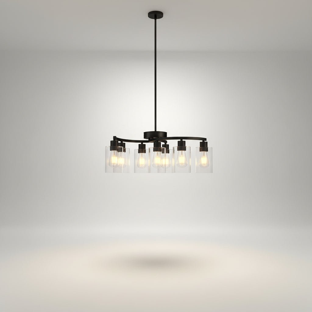 9 Light Black Chandelier Ceiling Light Fixture with Clear Glass Shades for Dining Room Kitchen Island Living Room Bedroom Entryway