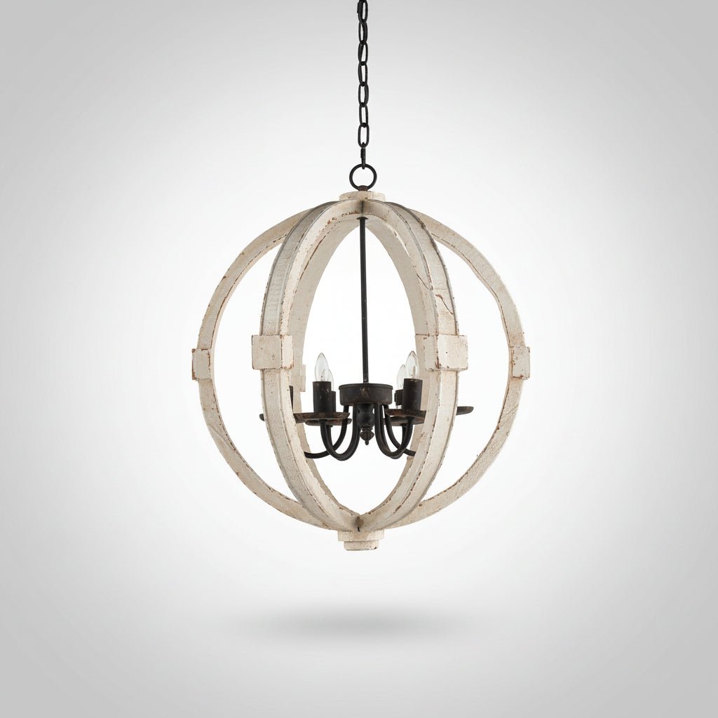 6 Light Wood Chandelier White Ceiling Light Fixture for Kitchen Dining Room Entryway Foyer - Image 4