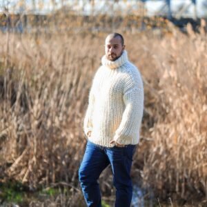 Mohair Men’s Cozy Jumper, Chunky Turtleneck Sweater, Soft Warm Handmade Winter Knit
