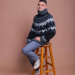 Nordic Mohair Men’s Cozy Pullover Sweater , Soft Handmade Winter Knit