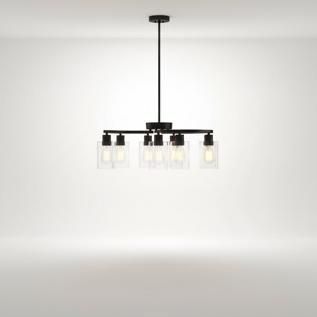 9 Light Black Chandelier Ceiling Light Fixture with Clear Glass Shades for Dining Room Kitchen Island Living Room Bedroom Entryway - Image 2