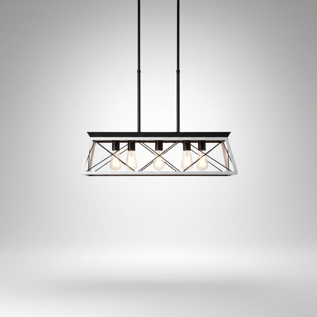 5 Light Farmhouse Chandelier White Ceiling Light Fixture for Dining Room Kitchen Living Room - Image 2