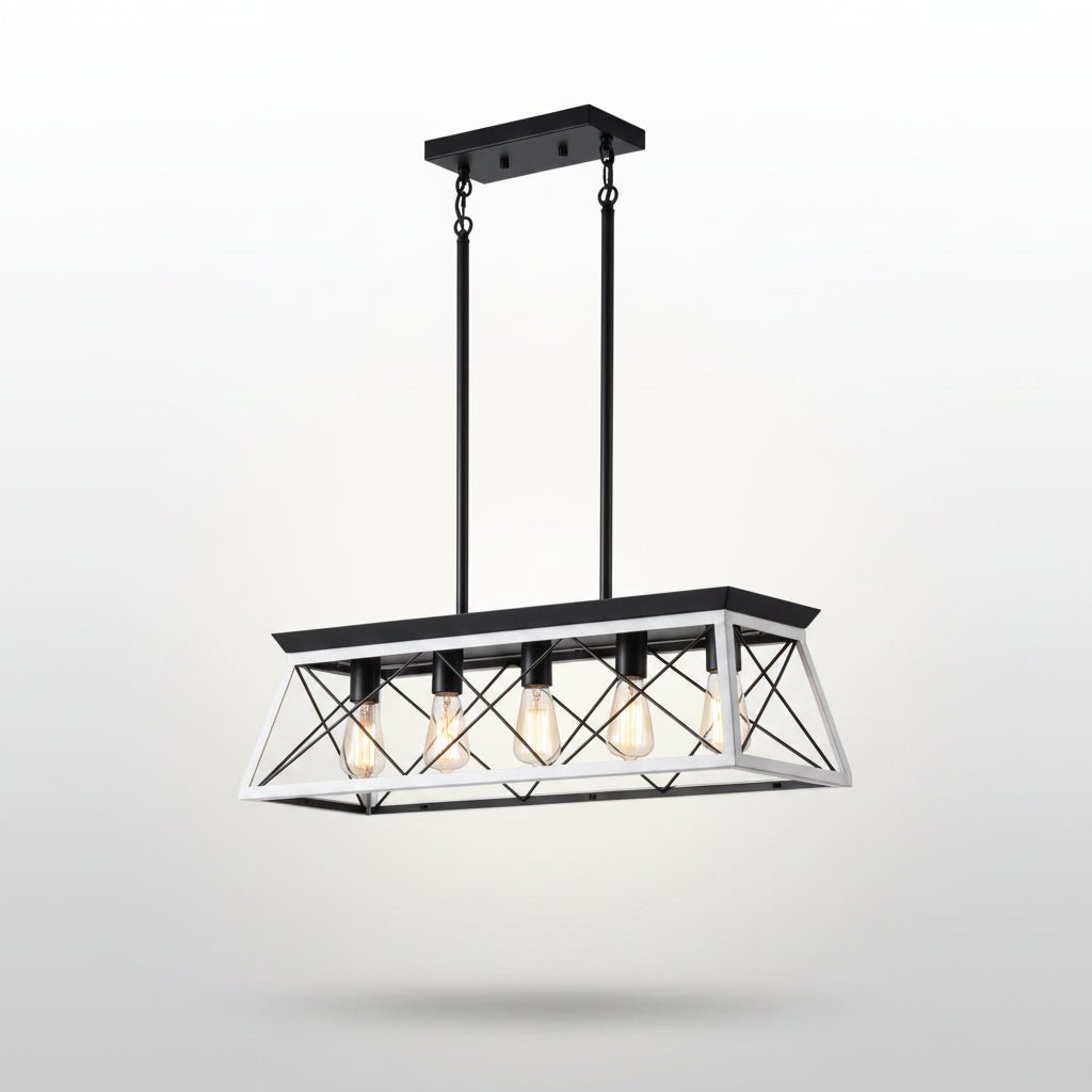 5 Light Farmhouse Chandelier White Ceiling Light Fixture for Dining Room Kitchen Living Room - Image 5