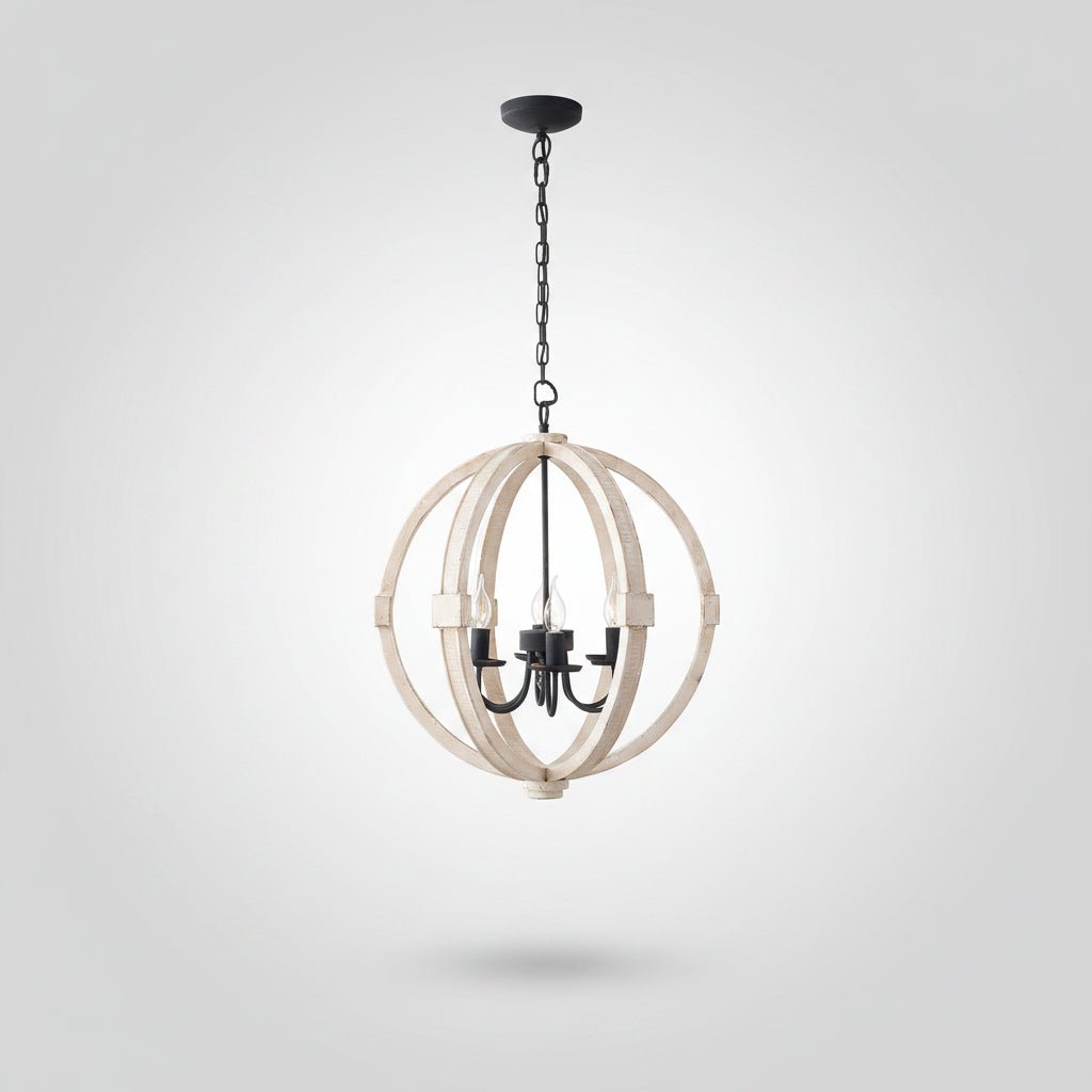 6 Light Wood Chandelier White Ceiling Light Fixture for Kitchen Dining Room Entryway Foyer - Image 3